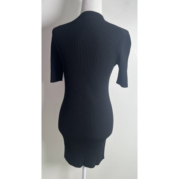 COS Womens Large Black Stretch Knit Ribbed Mock Neck Short Sleeve Mini Dress EUC - Picture 4 of 11